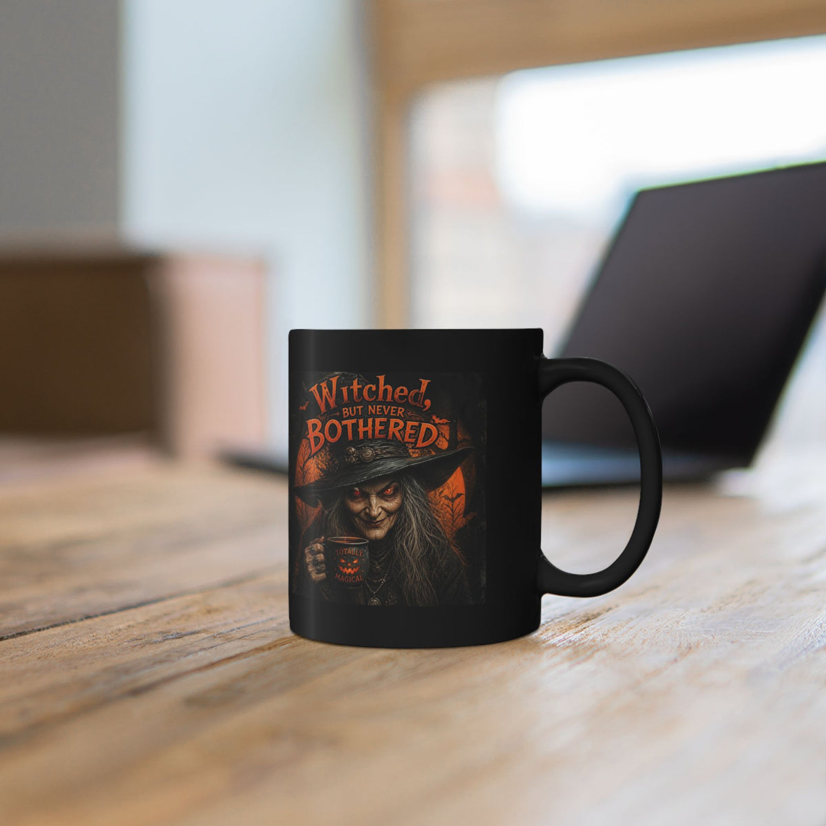 Witched But Never Bothered Black Mug — Halloween Witch Coffee Cup (11oz & 15oz)