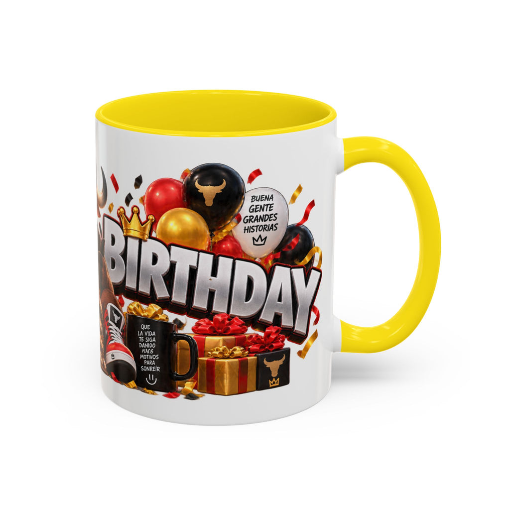 Happy Birthday Bull Mug – Colorful 3D Birthday Gift – White Coffee Mug