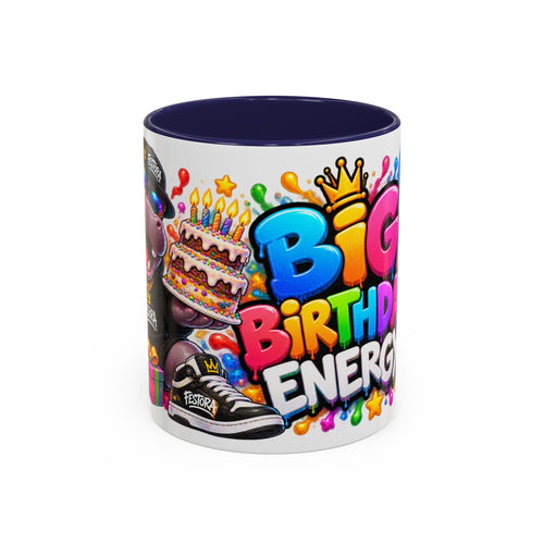 BIG BIRTHDAY ENERGY! White Ceramic Mug – Funny Hippo Birthday Coffee Cup – Colorful Party Gift – Original FestoraShop Design
