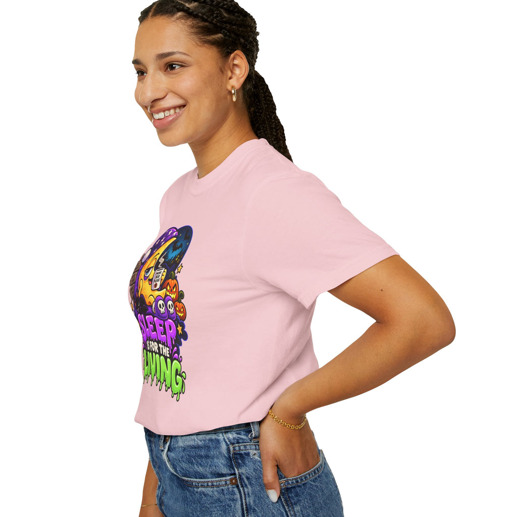 Sleep Is for the Living – Funny Halloween Moon T-Shirt