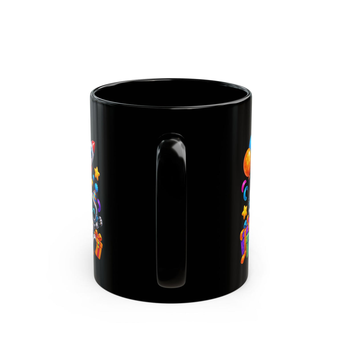Happy Birthday Space Party Mug – Cute Aliens, Robots, UFO & Colorful 3D Birthday Design