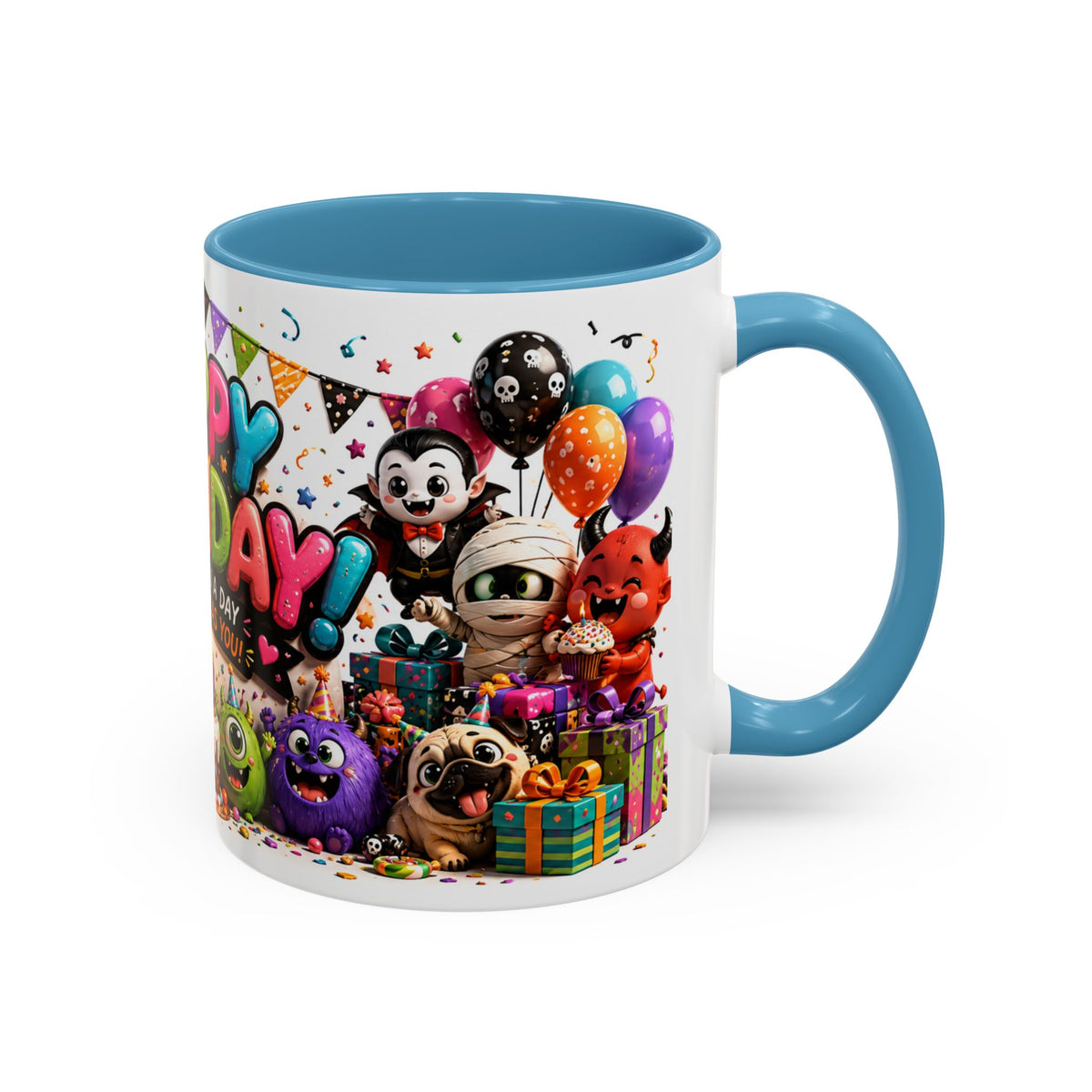 Happy Birthday Accent Coffee Mug — Colorful 3D Birthday Party Design (11/15oz)