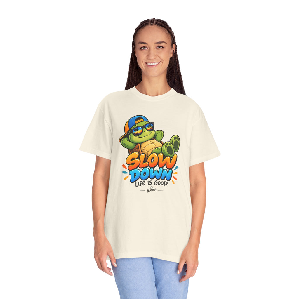 Slow Down, Life Is Good – Turtle Graphic T-Shirt | Festora Everyday