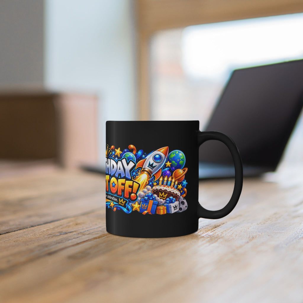 Birthday Blast Off Black Mug – Festora Alien Nova Birthday Cup