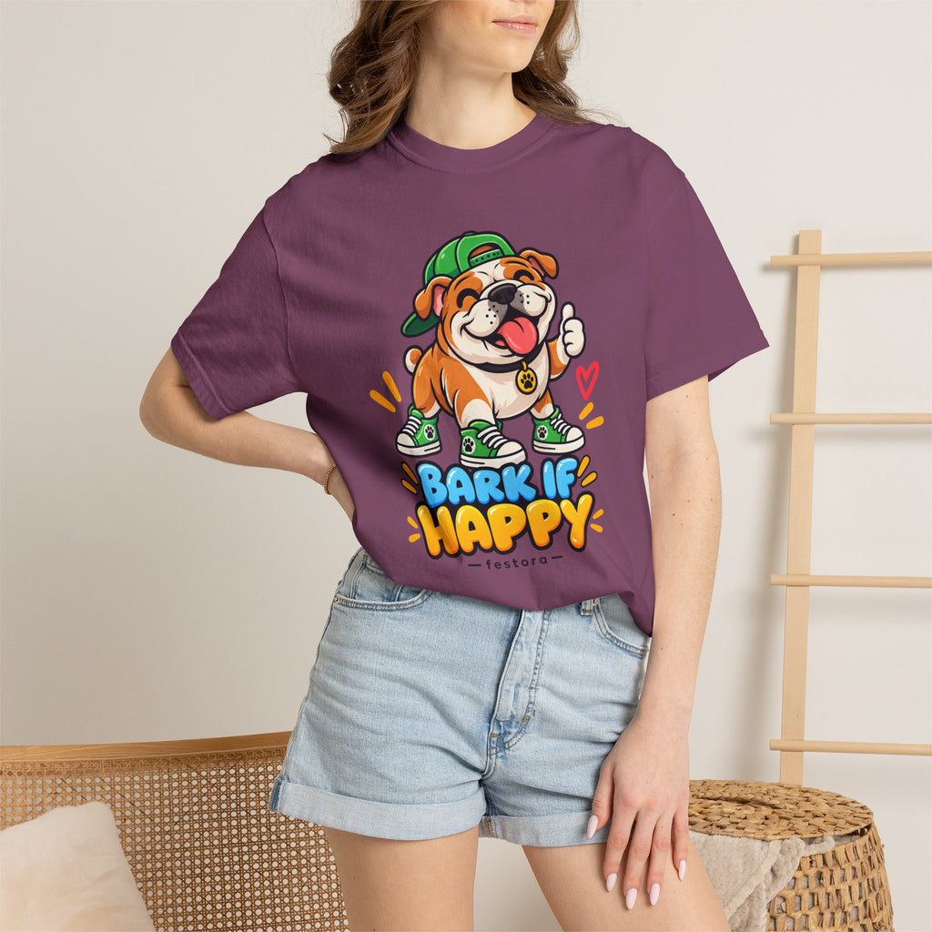 Bark If Happy – Cute Bulldog Graphic T-Shirt