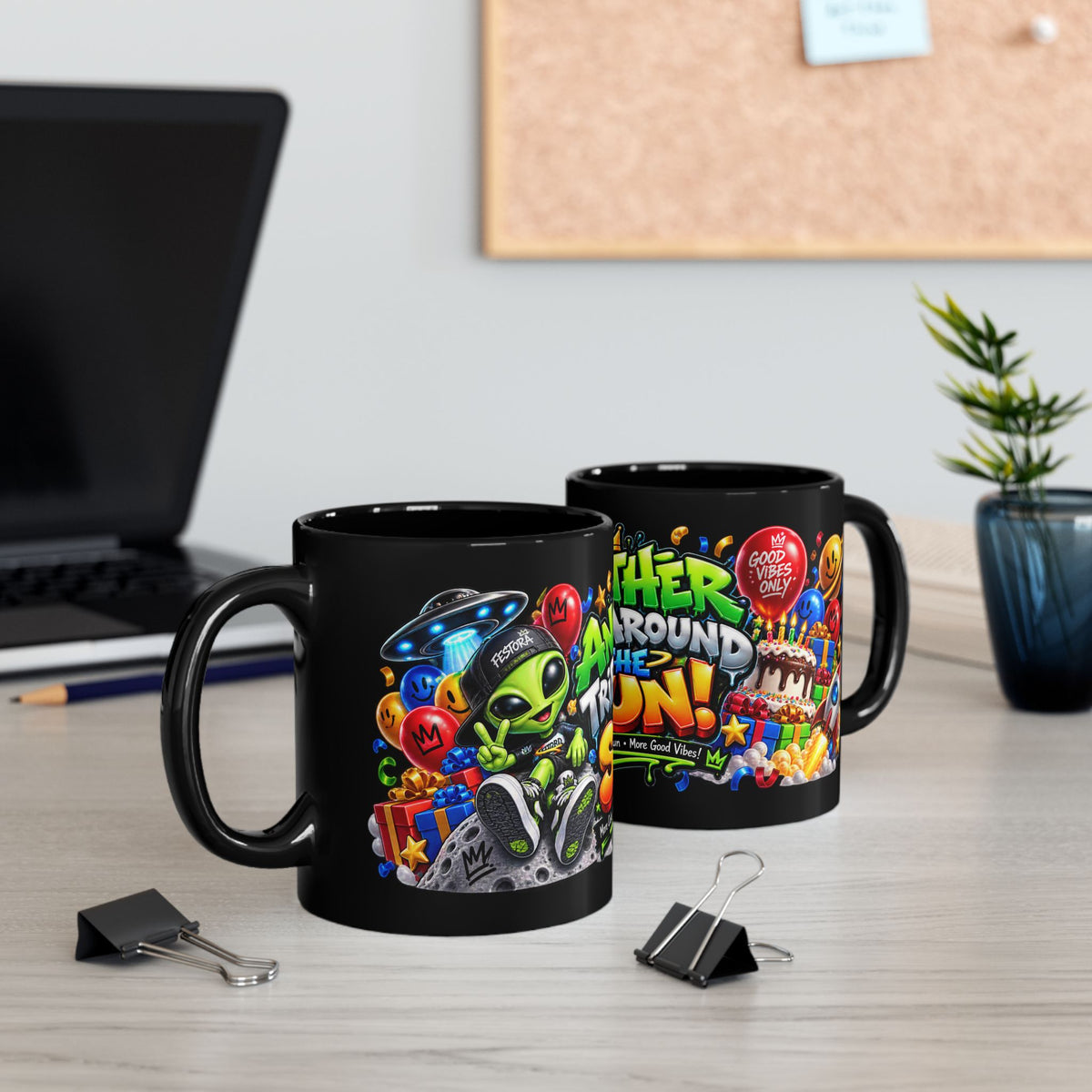Another Trip Around the Sun Black Mug – Festora Alien Birthday Cup