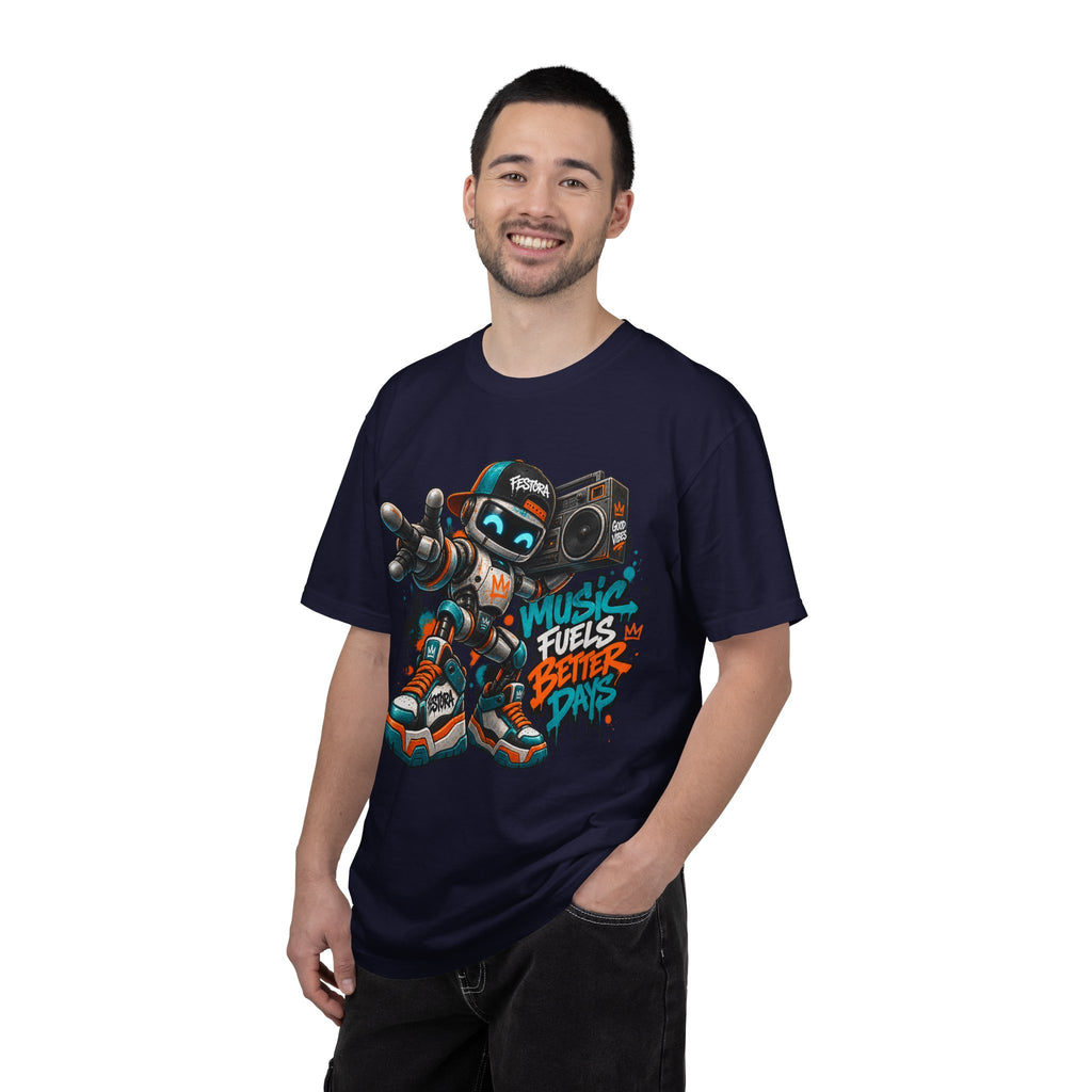 Music Fuels Better Days T-Shirt — Retro Robot Boombox Streetwear