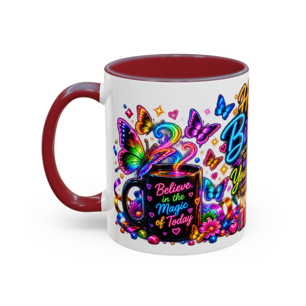Birthday Coffee Mug – Colorful "Happy Birthday" Gift Mug with Butterflies & Candles