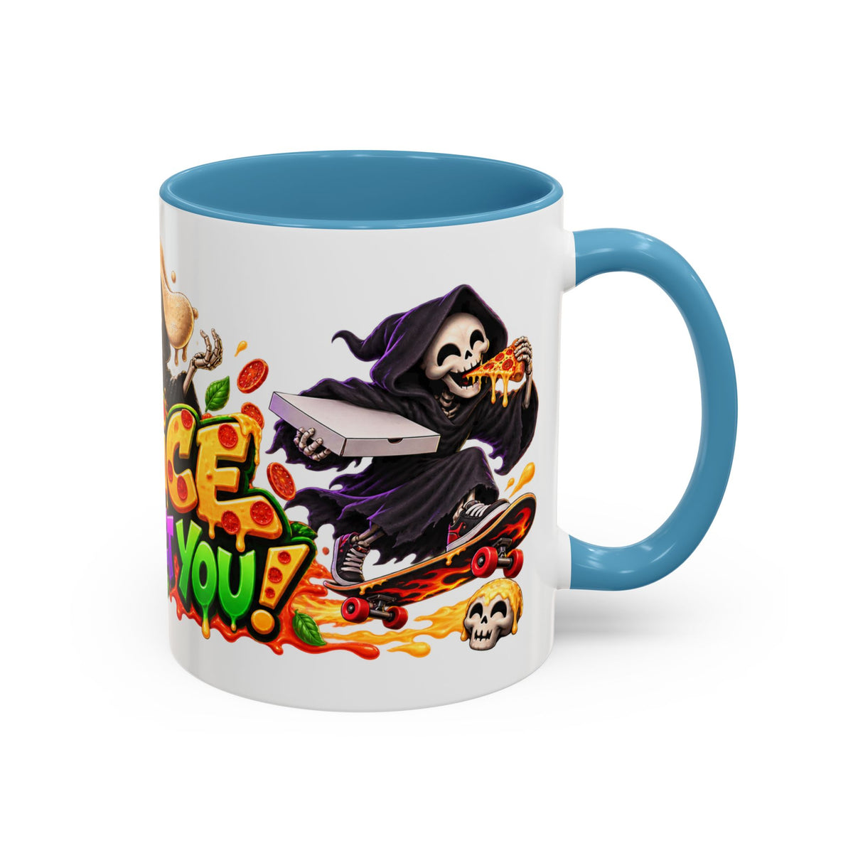 Slice to Meet You Funny Grim Reaper Pizza Halloween White Mug