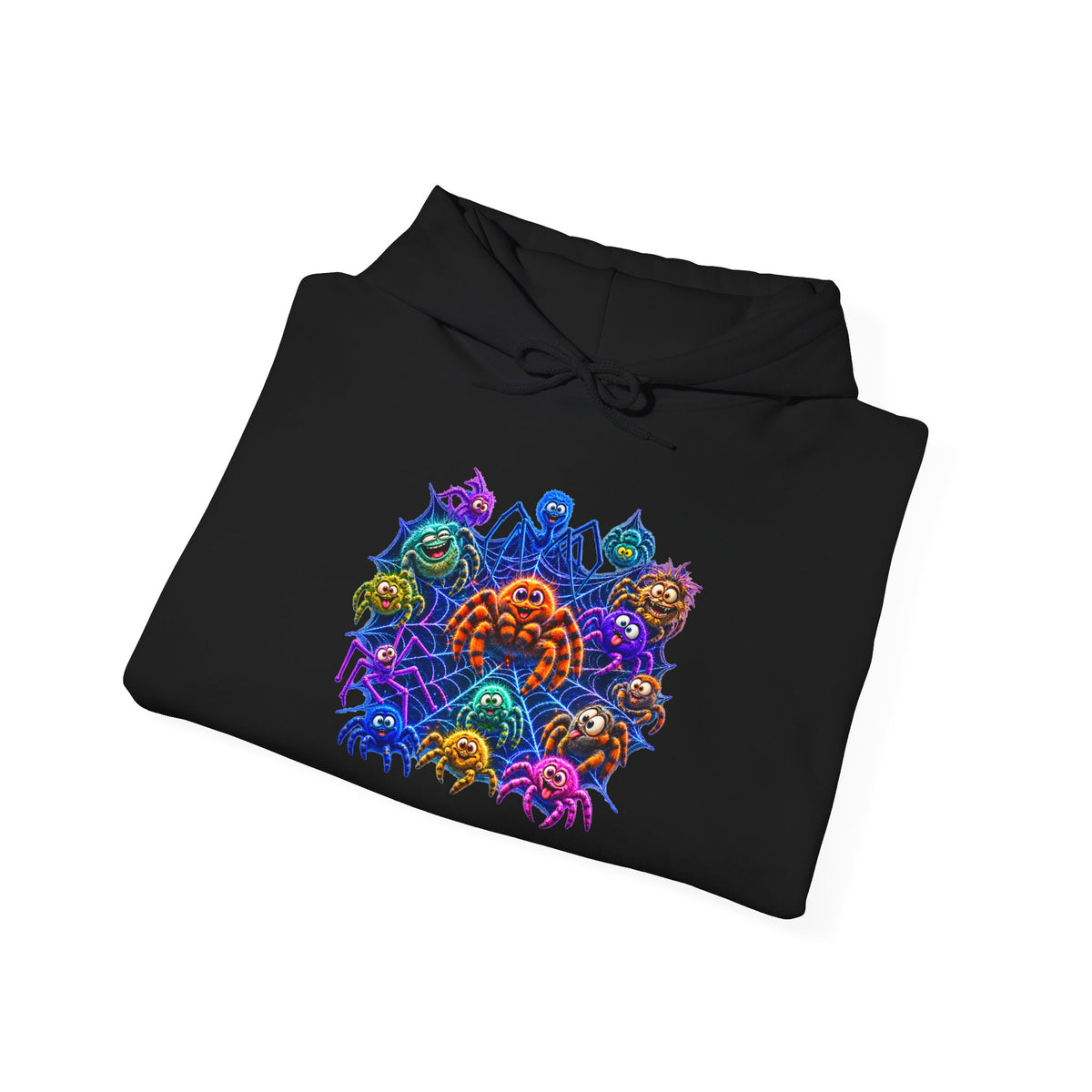 Colorful Spider Squad Black Hoodie - Funny Halloween Graphic Unisex Sweatshirt