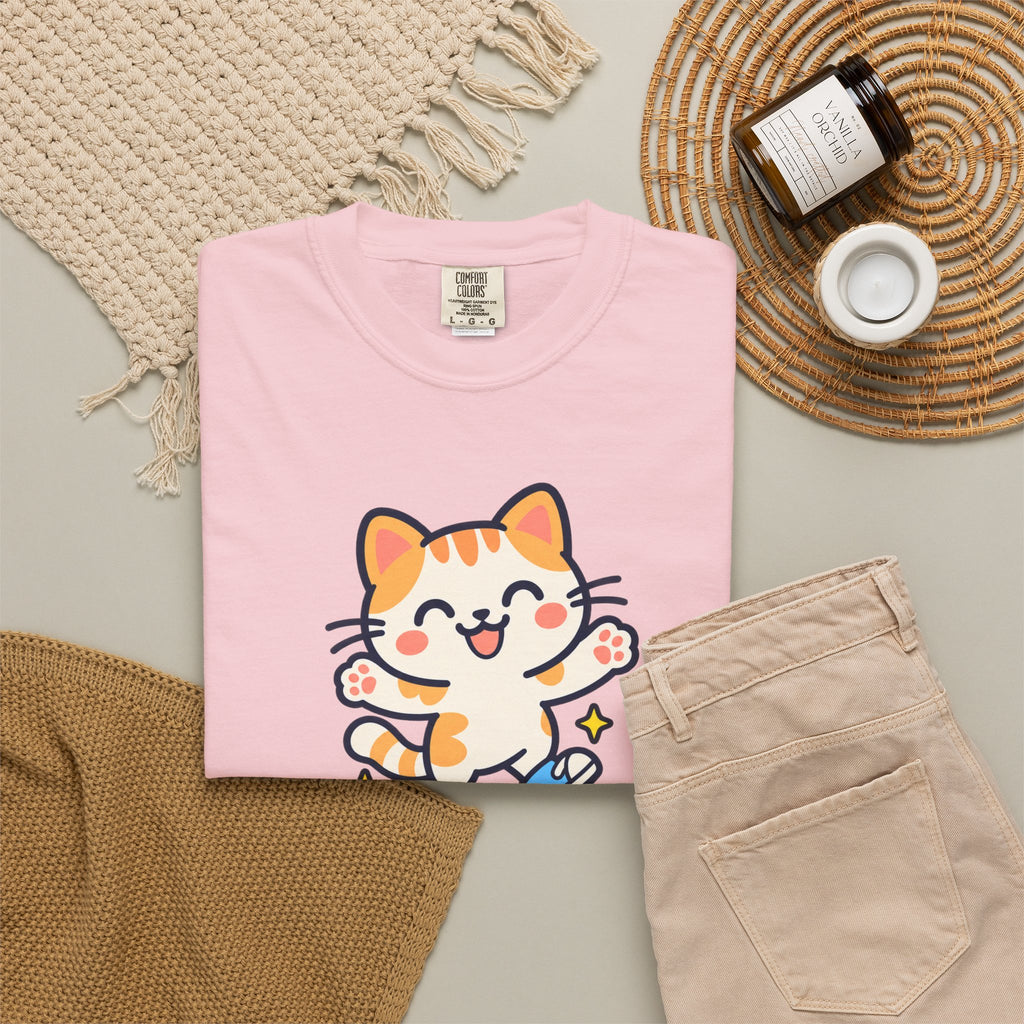 Stay Pawsitive – Cute Happy Cat Graphic T-Shirt