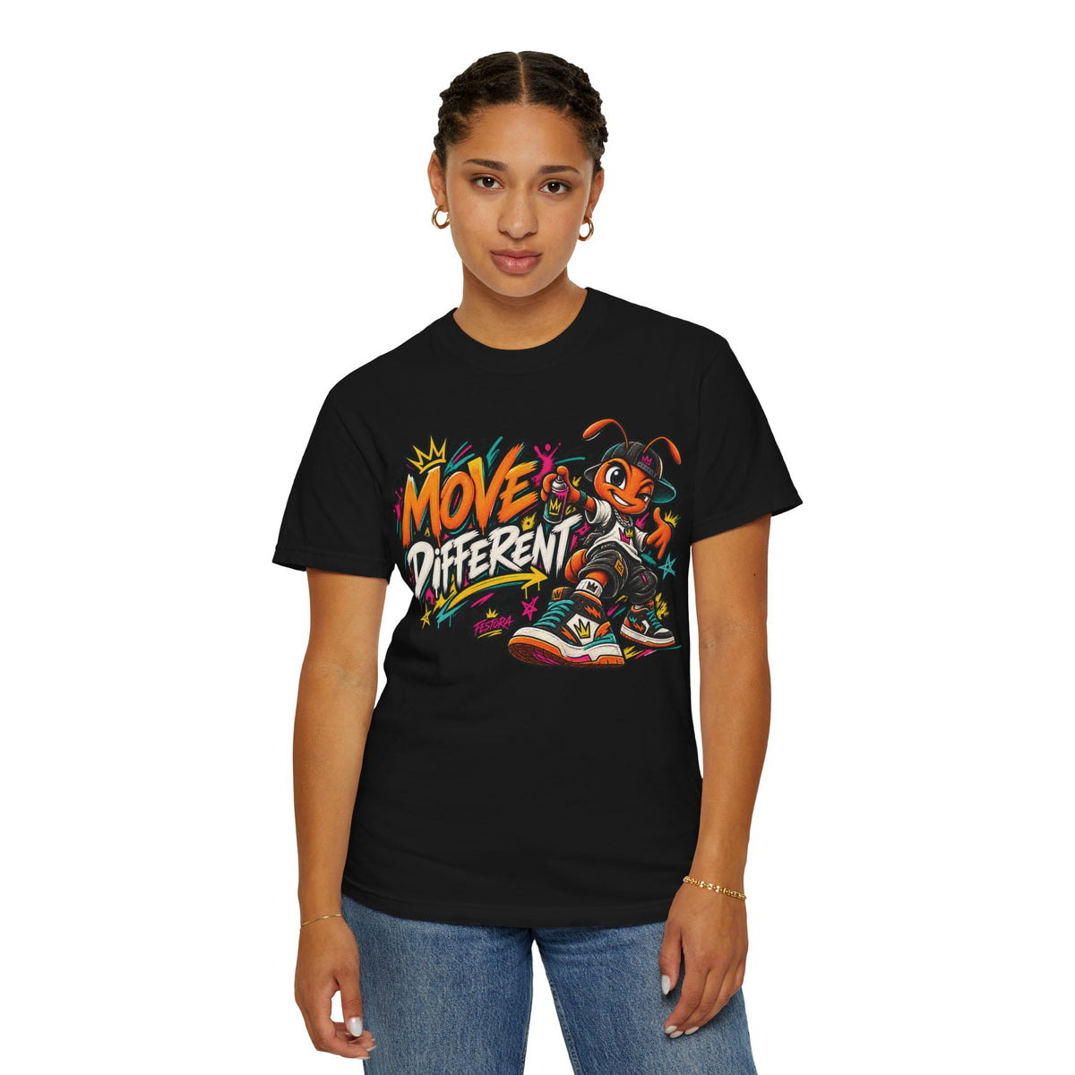 Move Different Graphic T-Shirt — Streetwear Skate Ant Mascot Design