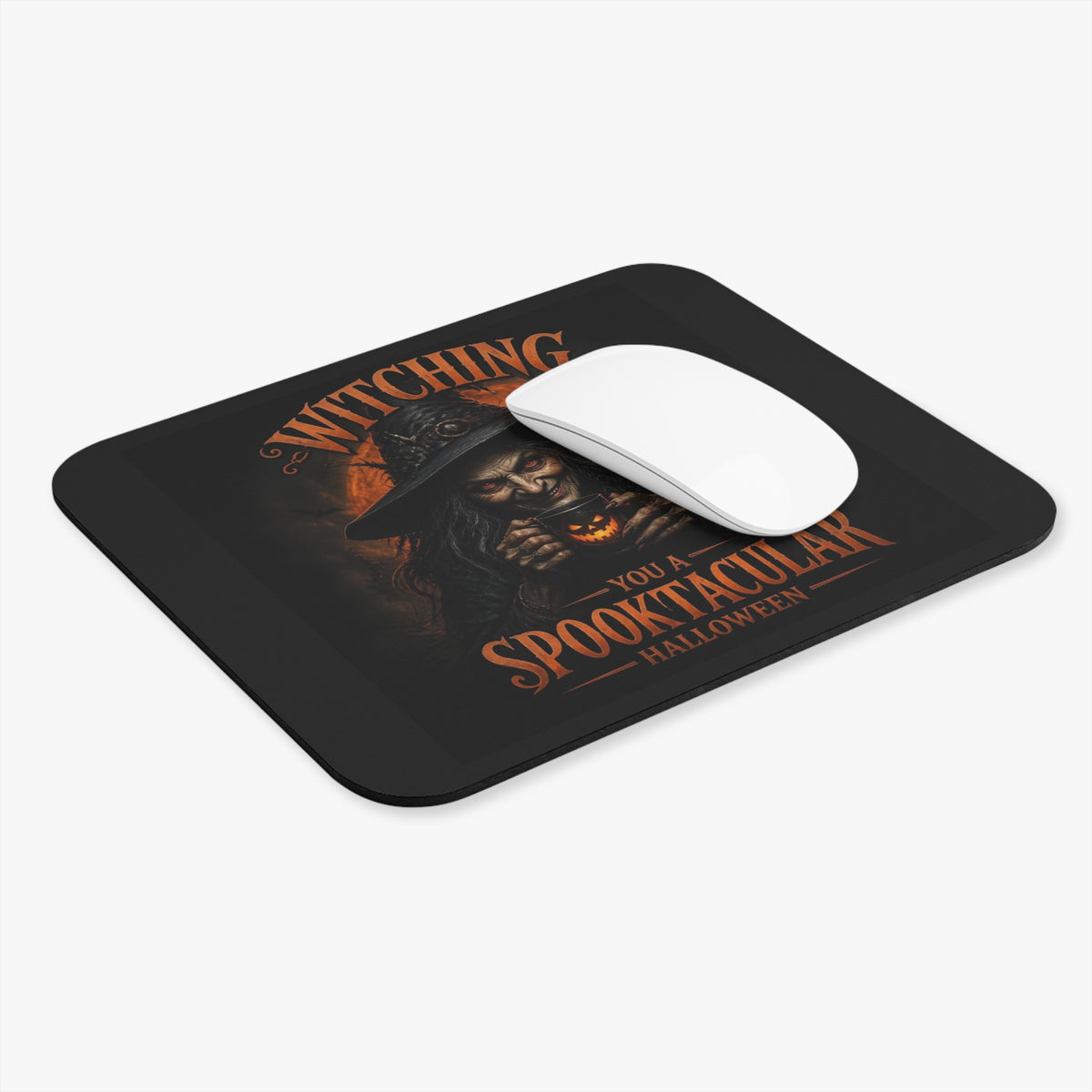 Witching You a Spooktacular Halloween Mouse Pad — Creepy Witch Pumpkin Desk Mat