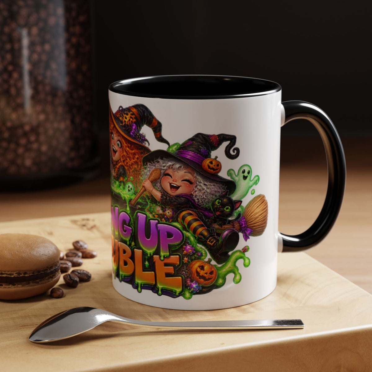Brewing Up Trouble Witches Halloween White Mug