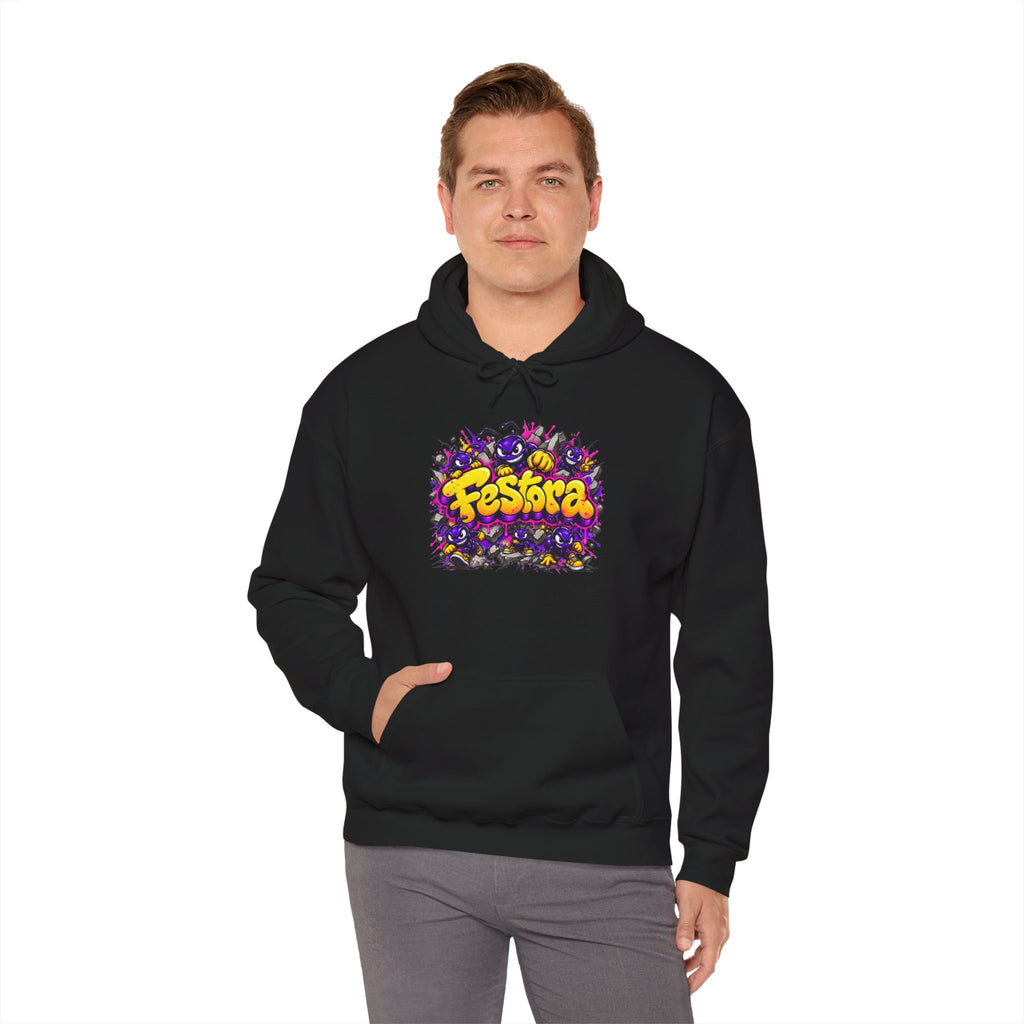 FesTora Festival Hoodie — Colorful Neon Party Graphic Hooded Sweatshirt