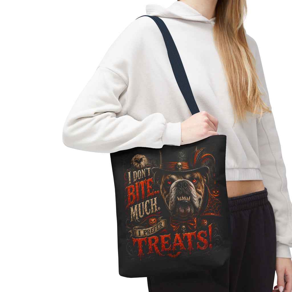 Halloween Bulldog Tote Bag - "I Don't Bite Much, I Prefer Treats!" Candy Bag