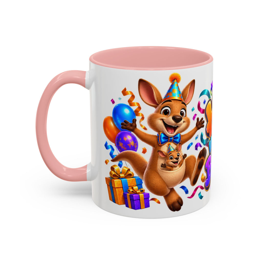 Hop Into Your Birthday White Mug – Cute Kangaroo Birthday Cup, Colorful Fun Party Gift