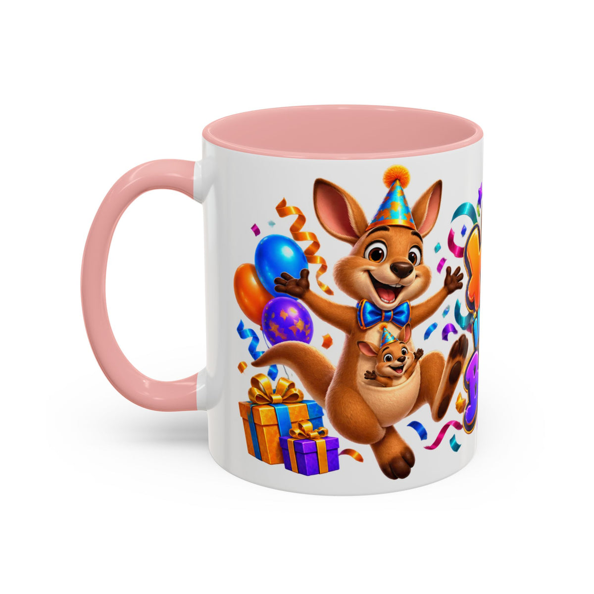 Hop Into Your Birthday White Mug – Cute Kangaroo Birthday Cup, Colorful Fun Party Gift
