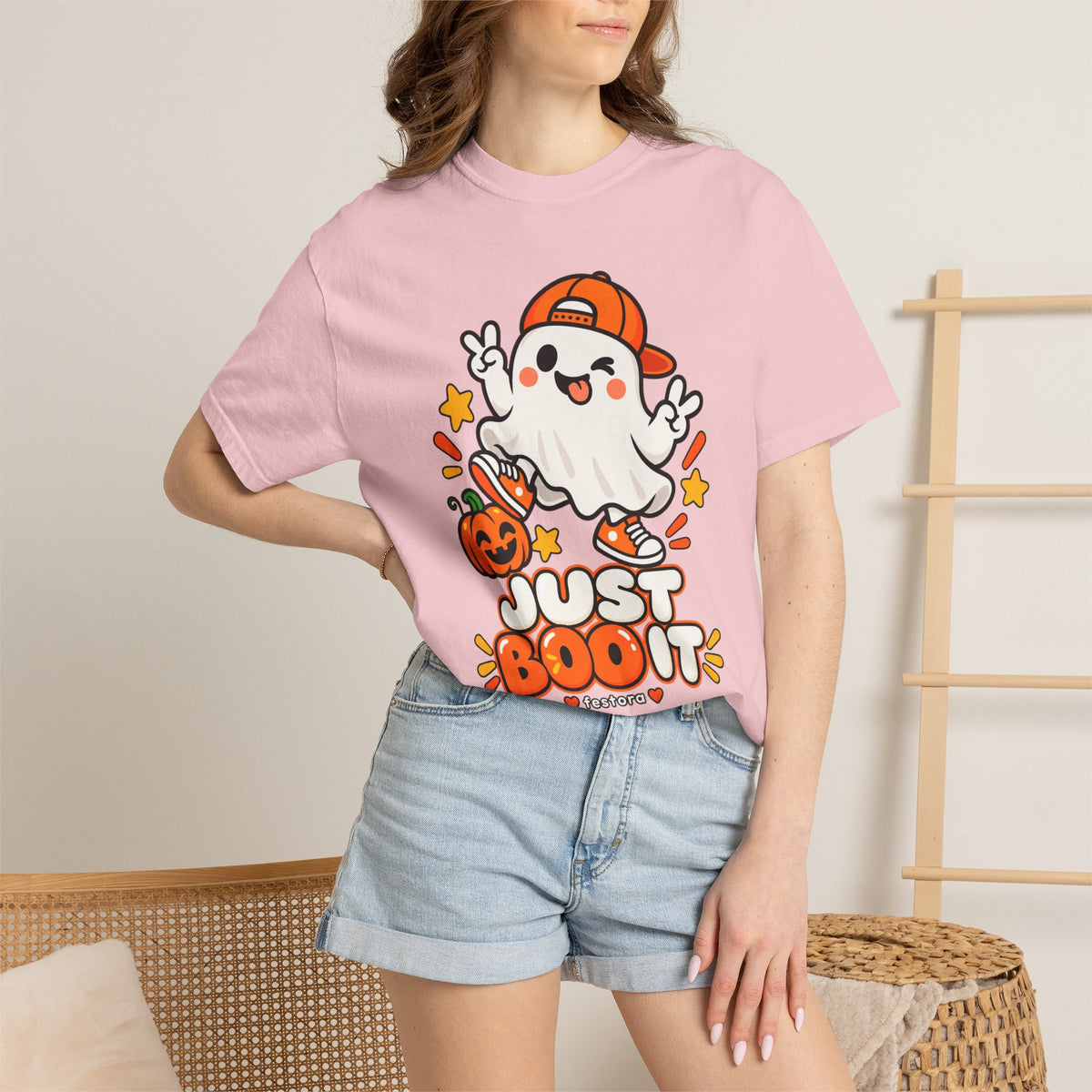 Just Boo It Halloween T-Shirt | Cute Skater Ghost Graphic Tee