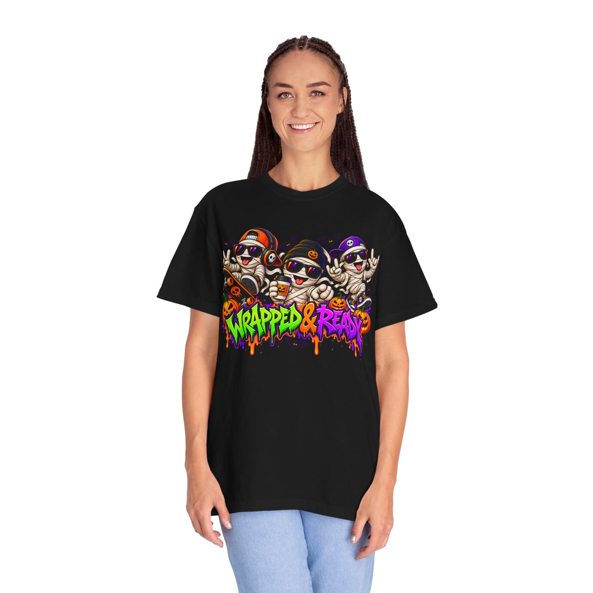 Wrapped & Ready – Halloween Mummy Crew Graphic T-Shirt
