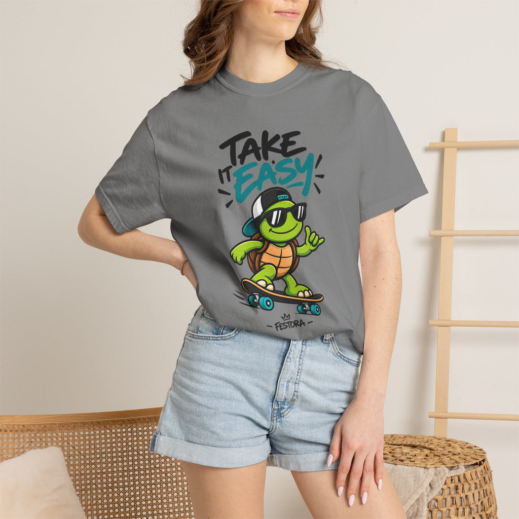 Take It Easy Skate Turtle Graphic T-Shirt | Festora Everyday