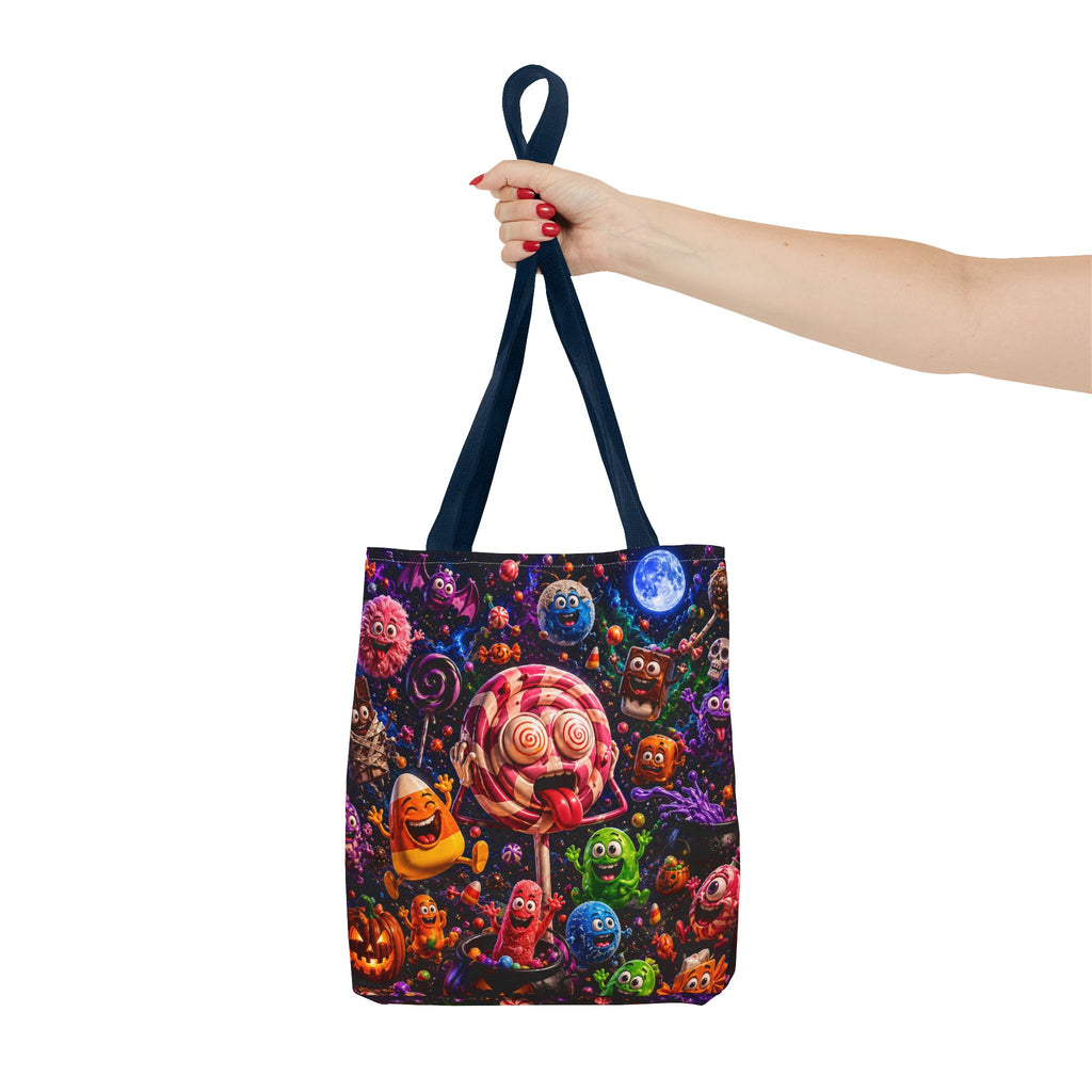 Crazy Halloween Candy Monsters Tote Bag — Colorful 3D Lolipop & Treats Design