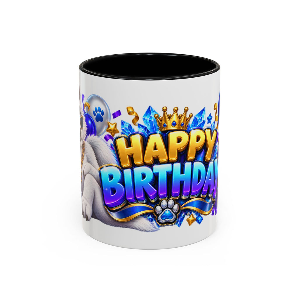 White Wolf Happy Birthday Mug – Blue Purple & Gold Birthday Gift – FestoraShop White Coffee Mug