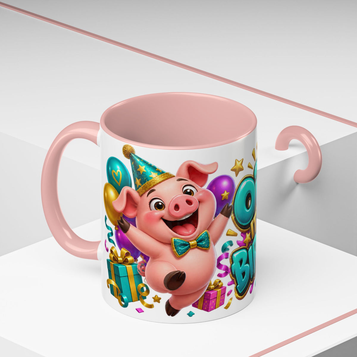 Oink! It’s Your Birthday White Mug – Cute Pig Birthday Cup, Colorful Funny Party Gift