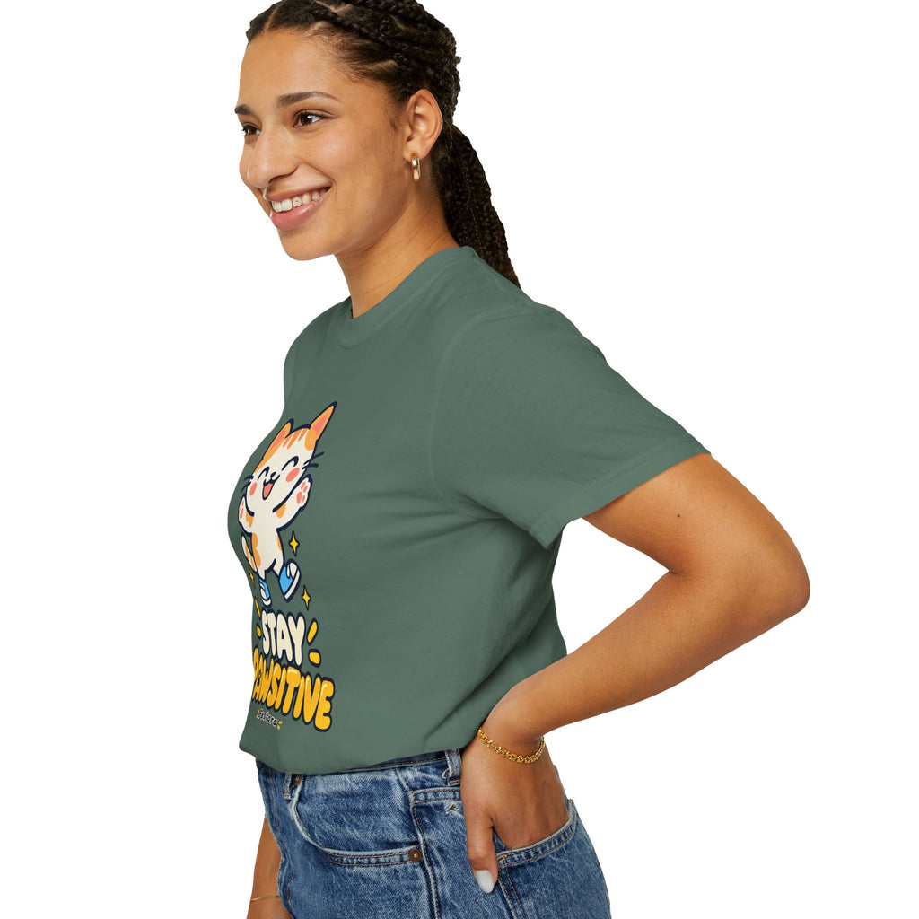 Stay Pawsitive – Cute Happy Cat Graphic T-Shirt