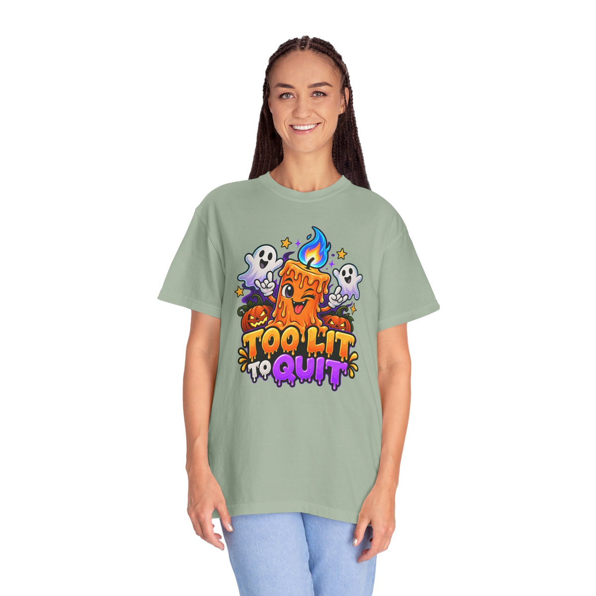 Too Lit to Quit – Funny Halloween Candle T-Shirt