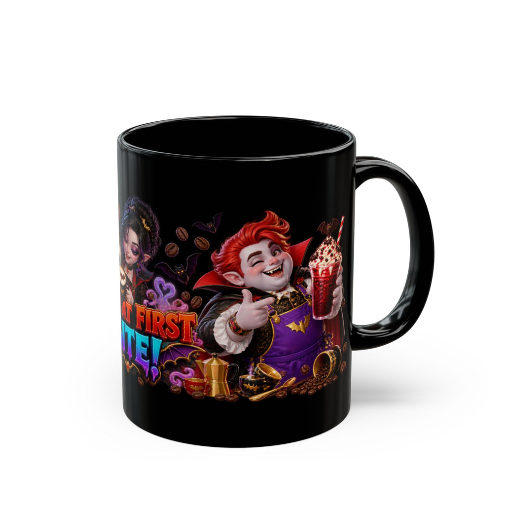 Love at First Bite Vampire Barista Halloween Black Mug