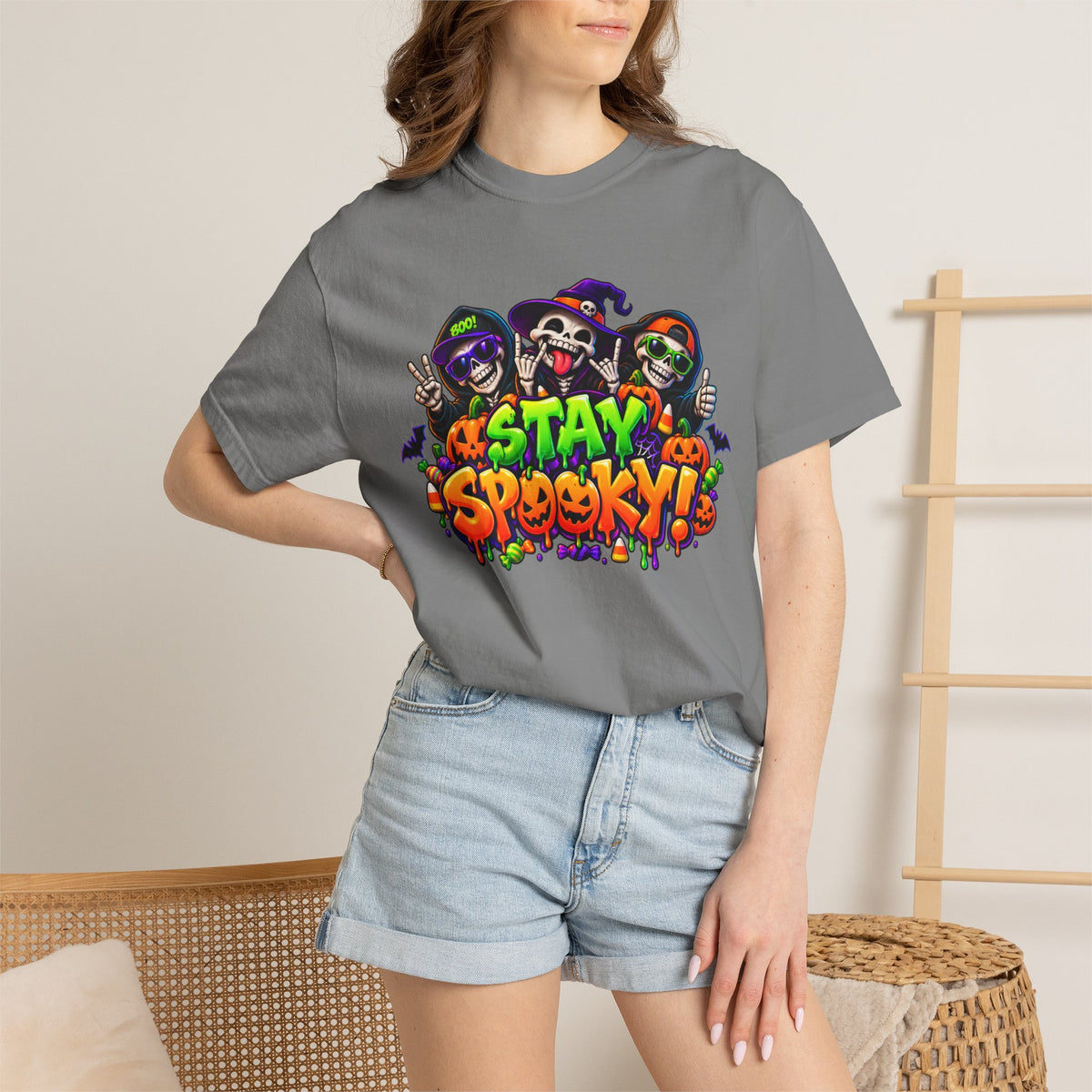 Stay Spooky Halloween T-Shirt – Funny Skeleton Crew Colorful Graphic Tee