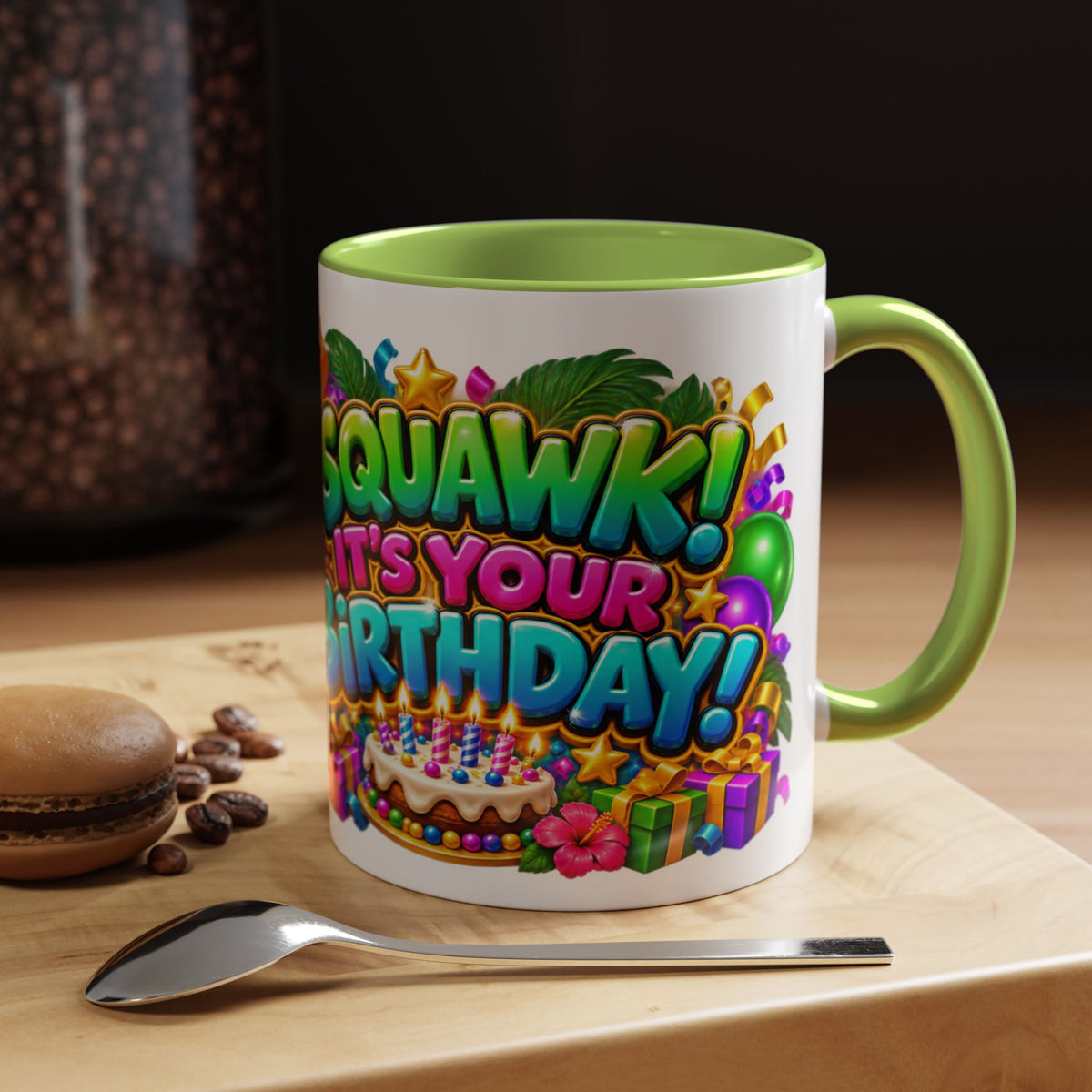 Squawk! It’s Your Birthday White Mug – Cute Parrot Birthday Cup, Colorful Tropical Party Gift