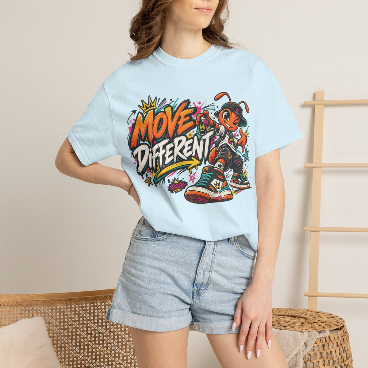Move Different Graphic T-Shirt — Streetwear Skate Ant Mascot Design
