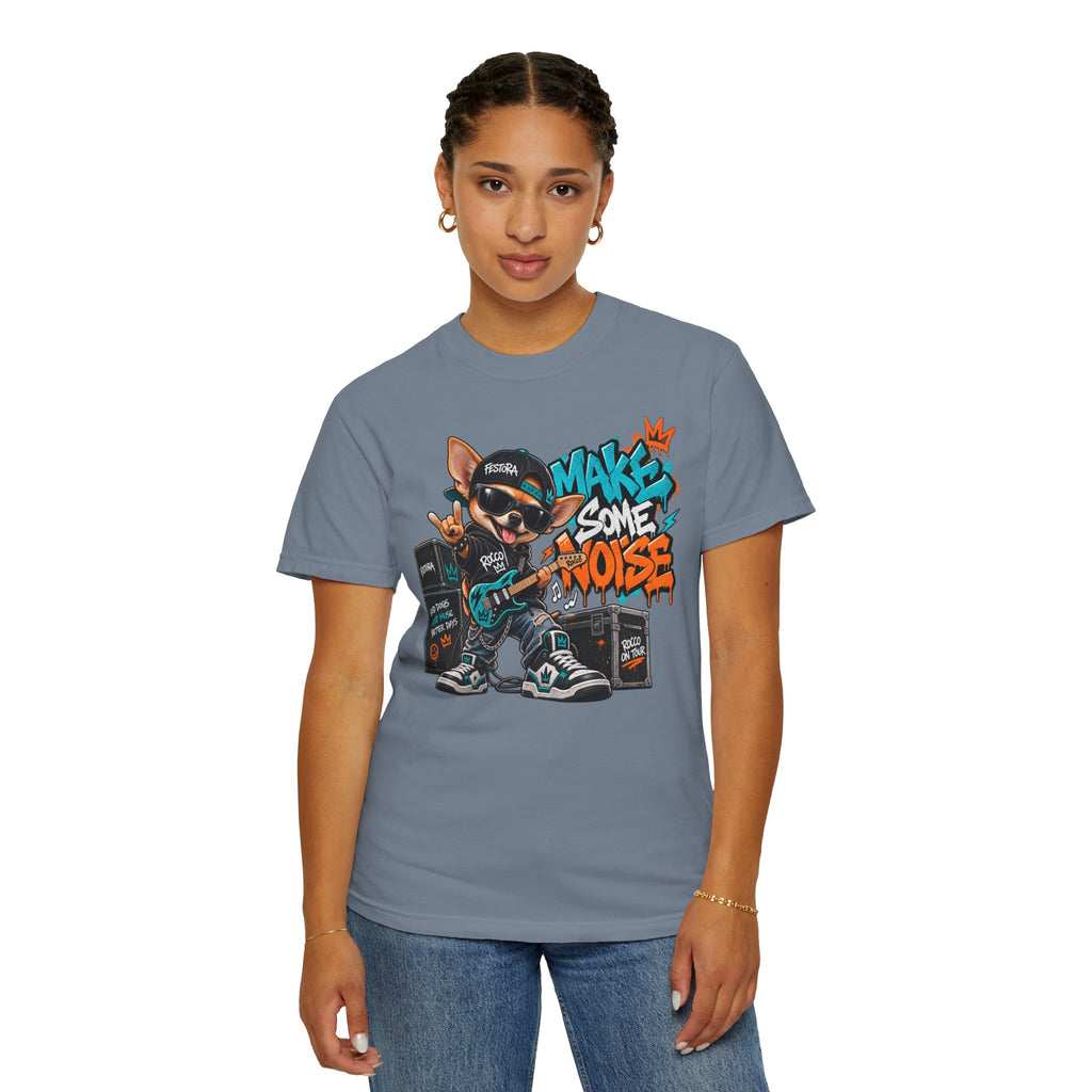 Make Some Noise Rocco Graphic T-Shirt — Streetwear Rock Dog Tee