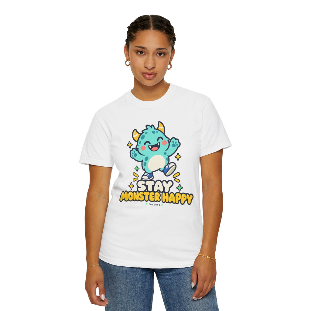 Stay Monster Happy – Cute Monster Graphic T-Shirt