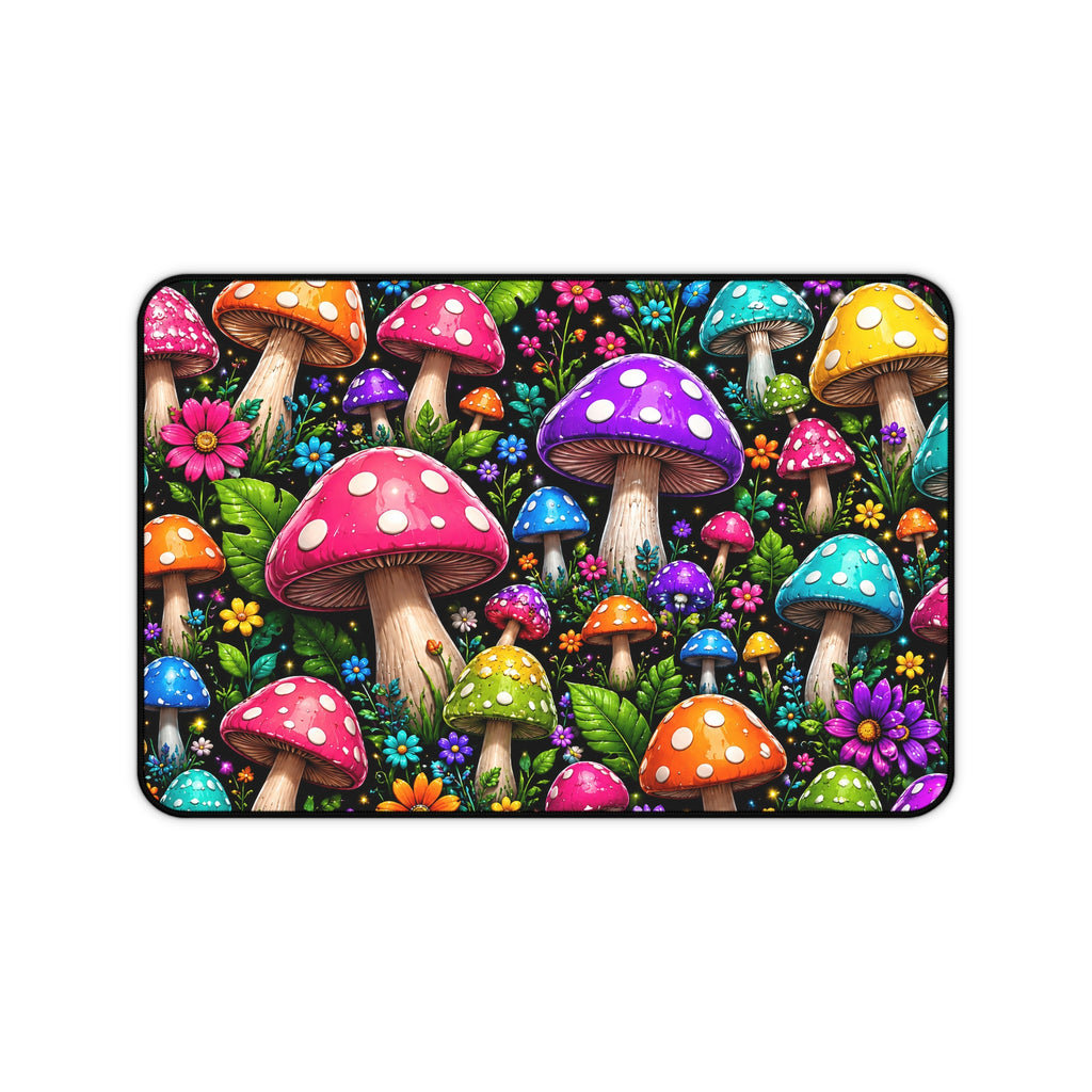 Colorful Mushroom Garden Desk Mat — Bright Psychedelic Desk Pad for Gamers & Creatives
