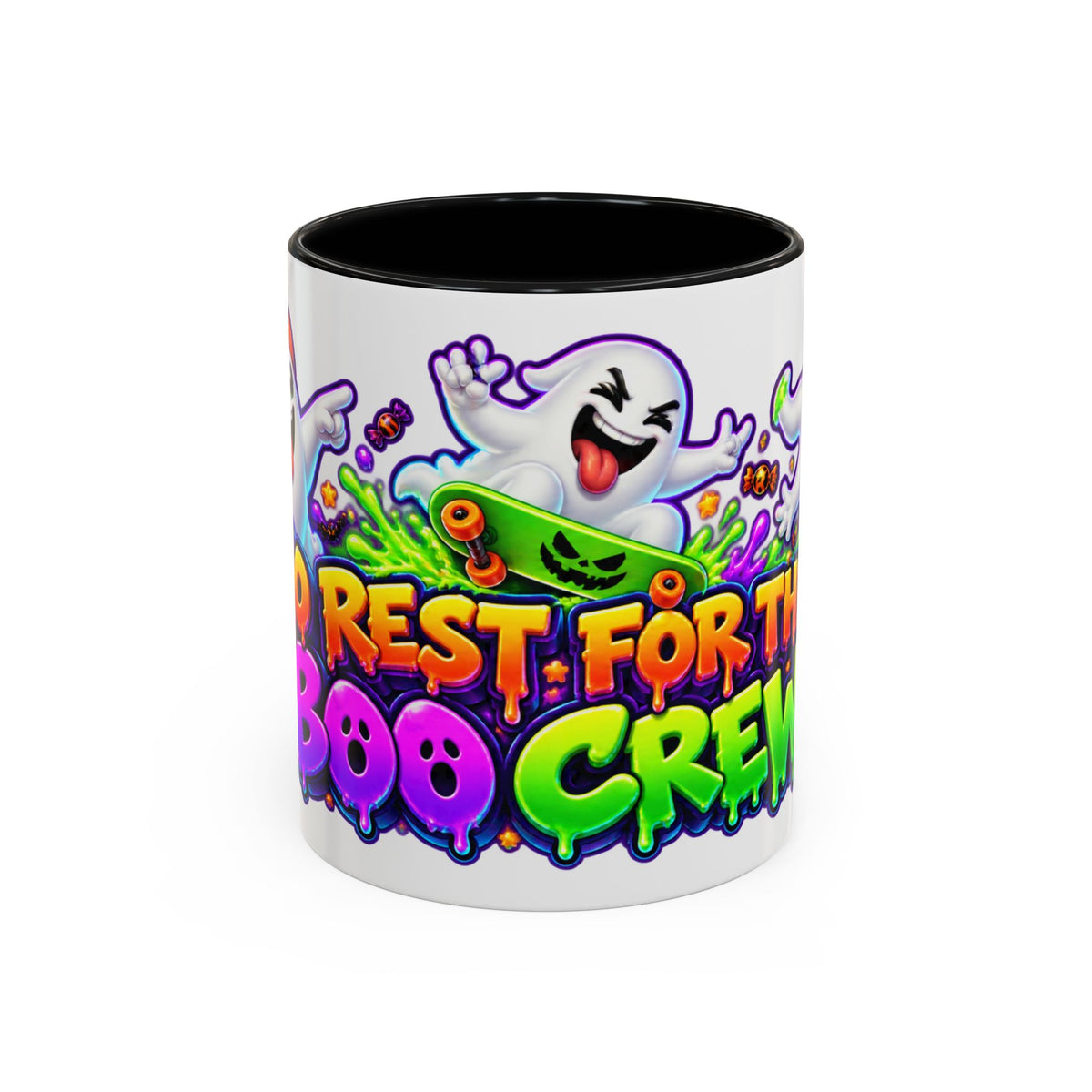 No Rest for the Boo Crew Crazy Ghosts Halloween White Mug