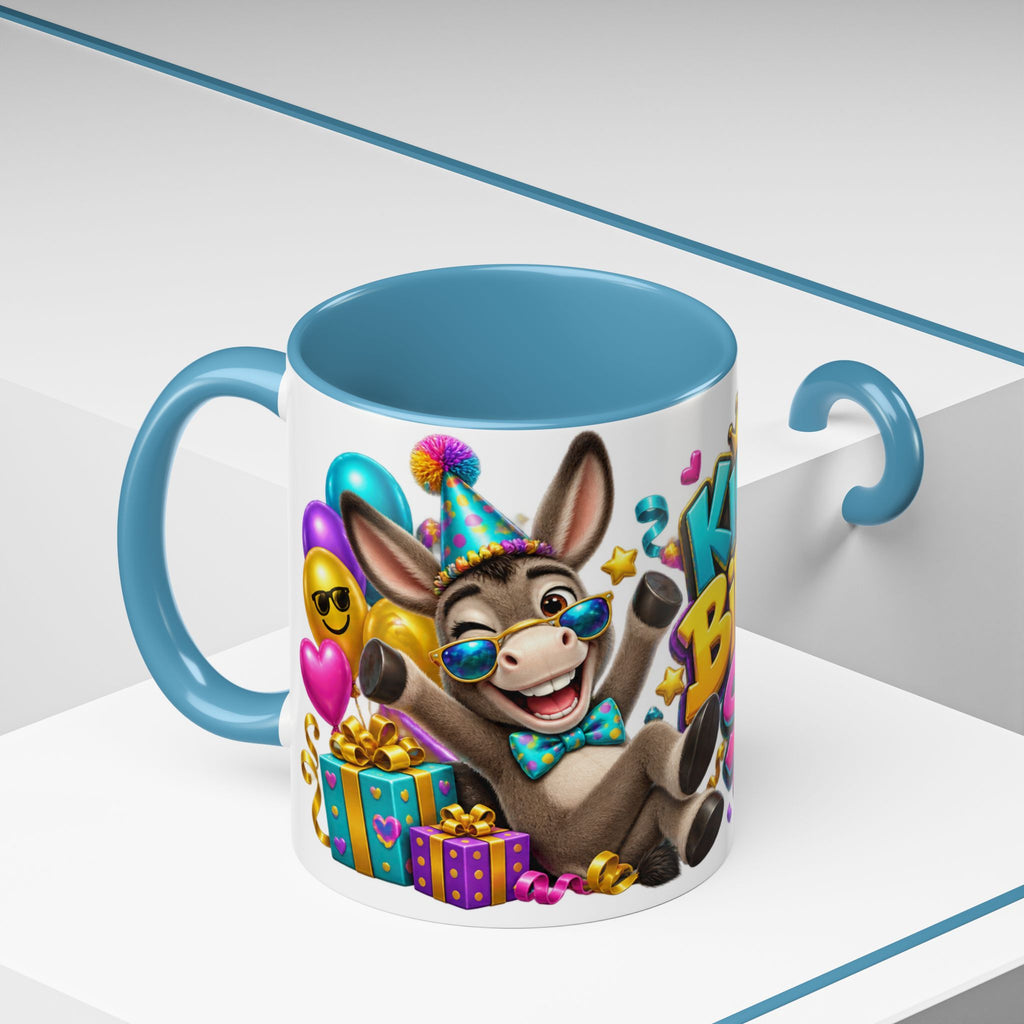 Kickin’ It Birthday Style Donkey White Mug – Funny Happy Birthday Party Cup, Cute Colorful Gift
