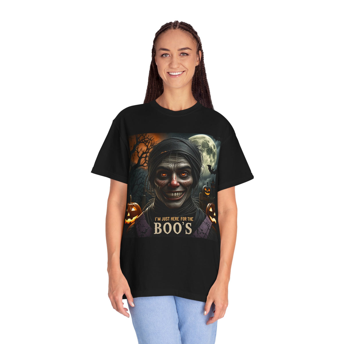 Halloween Creepy Ghoul T-Shirt – “I’m Just Here for the Boo’s” Graphic Tee