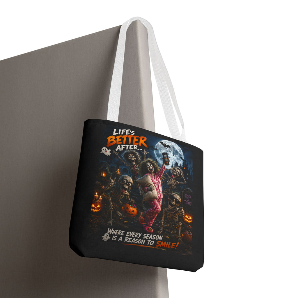 Halloween Horror Tote Bag - "Life's Better After" Trick-or-Treat Pumpkin Design