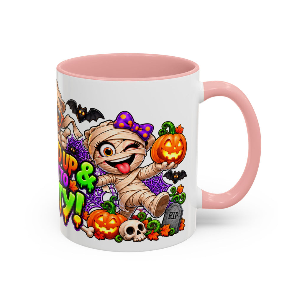 Wrapped Up & Ready to Party White Mug – Funny Mummies & Spooky Party Design