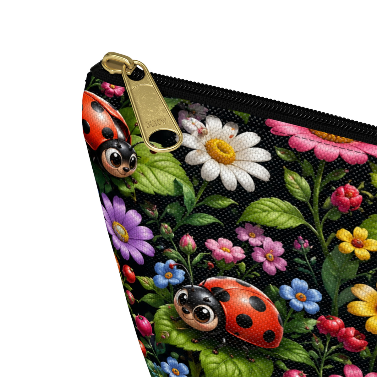 Ladybug Garden Accessory Pouch — Floral Makeup & Travel Cosmetic Bag