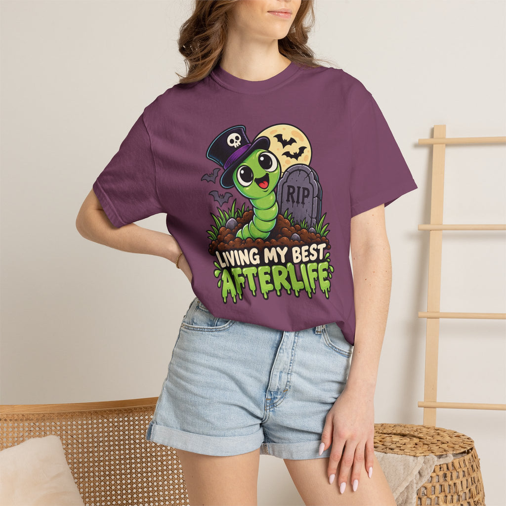 Living My Best Afterlife – Cute Halloween Graveyard Worm T-Shirt