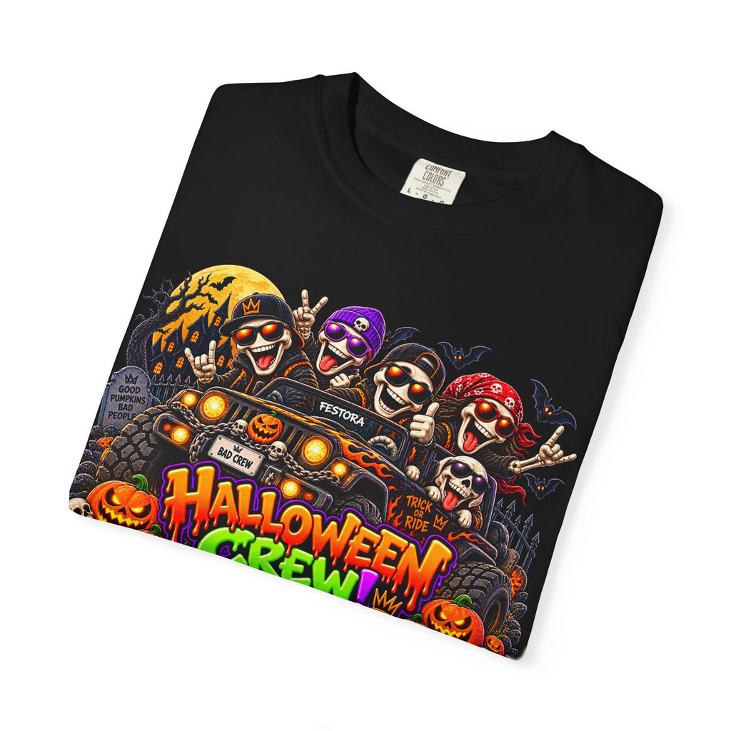 Halloween Crew T-Shirt – Skeleton Jeep Spooky Graphic Tee