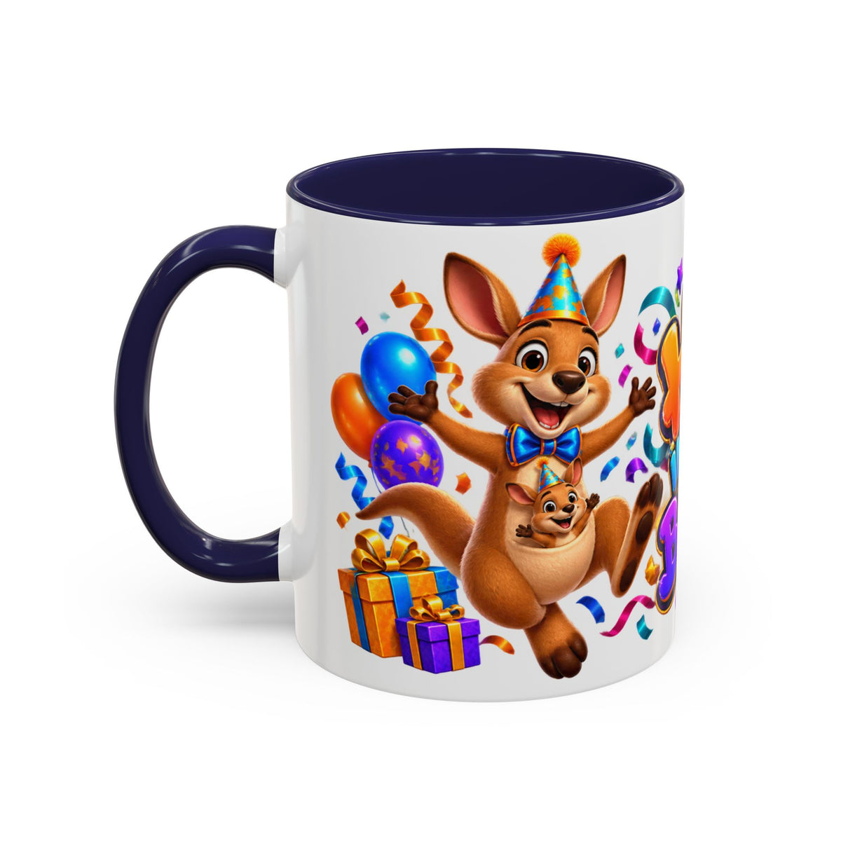 Hop Into Your Birthday White Mug – Cute Kangaroo Birthday Cup, Colorful Fun Party Gift