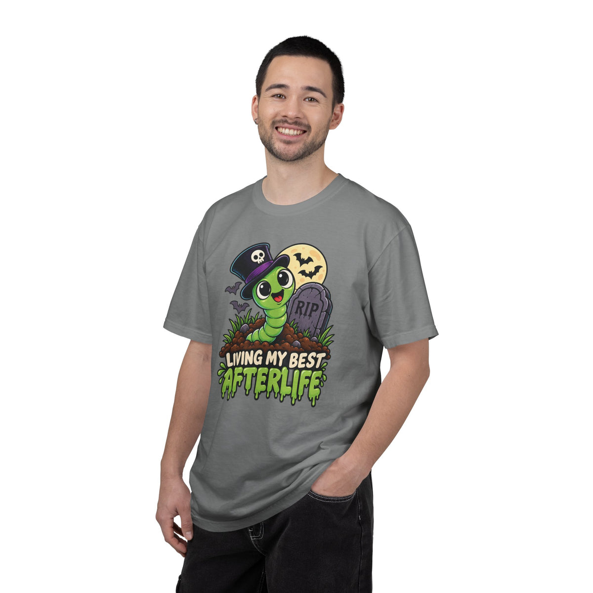 Living My Best Afterlife – Cute Halloween Graveyard Worm T-Shirt