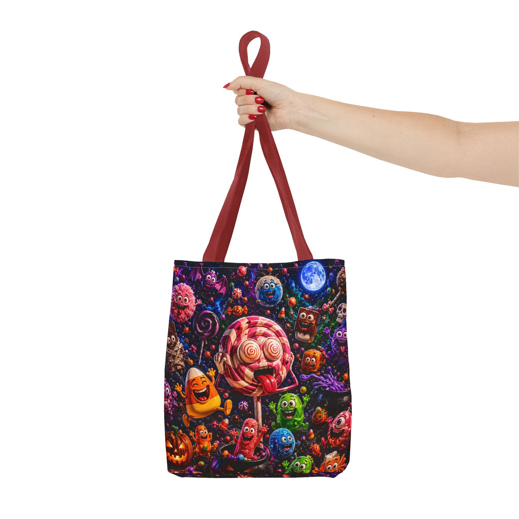Crazy Halloween Candy Monsters Tote Bag — Colorful 3D Lolipop & Treats Design