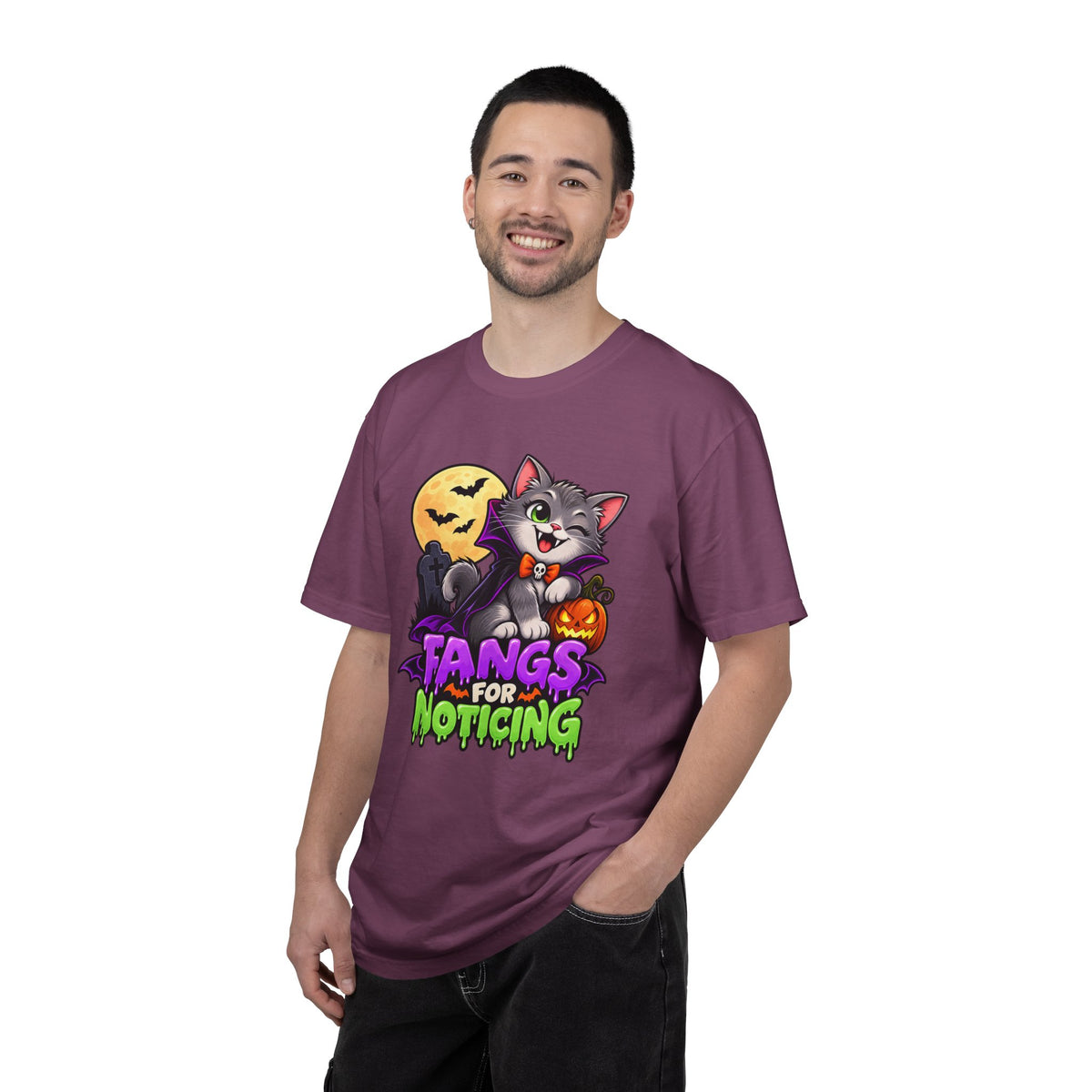 Fangs for Noticing – Cute Vampire Cat Halloween T-Shirt