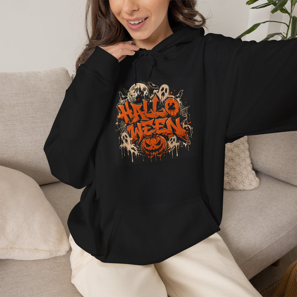 Halloween Graffiti Hoodie - Spooky Ghosts & Pumkin Graphic Sweatshirt